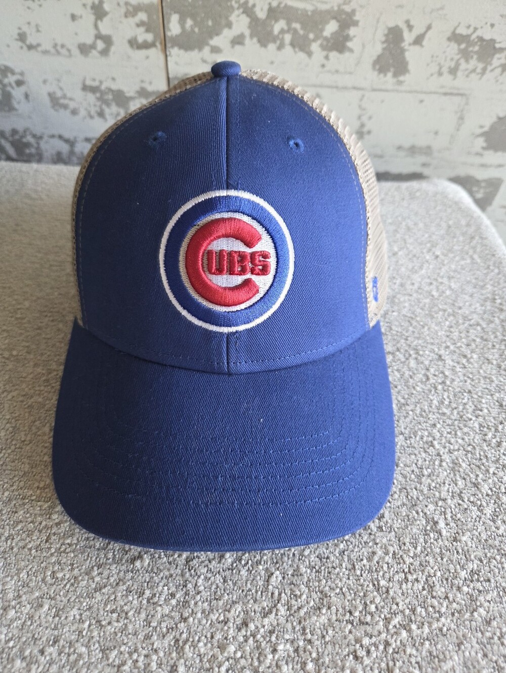 Chicago Cubs 47 Brand Trucker Hat Cap Snapback Blue Khaki Mesh OSFA MLB